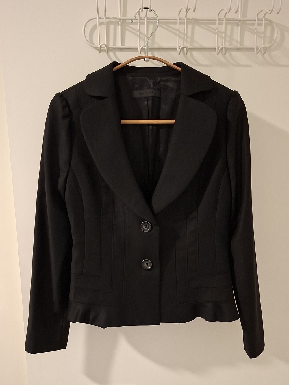 Cour Carré Black 100% Wool Timeless Luxury Blazer Feminine Silhouette (Size ~XS)